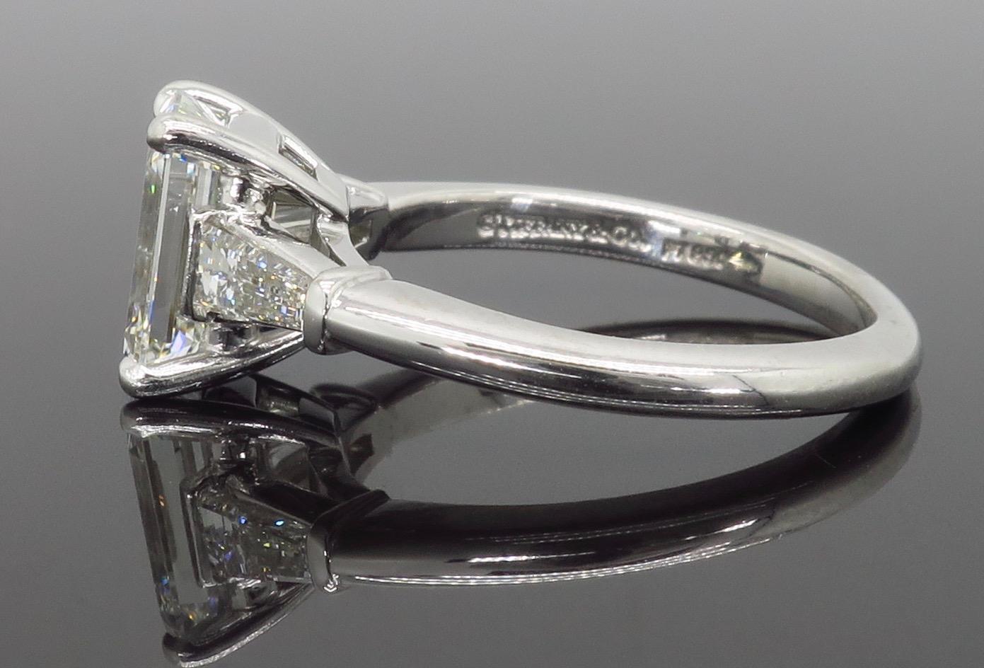 Women's or Men's Classic Tiffany & Co. Emerald Cut Diamond Engagement Ring with Original Box