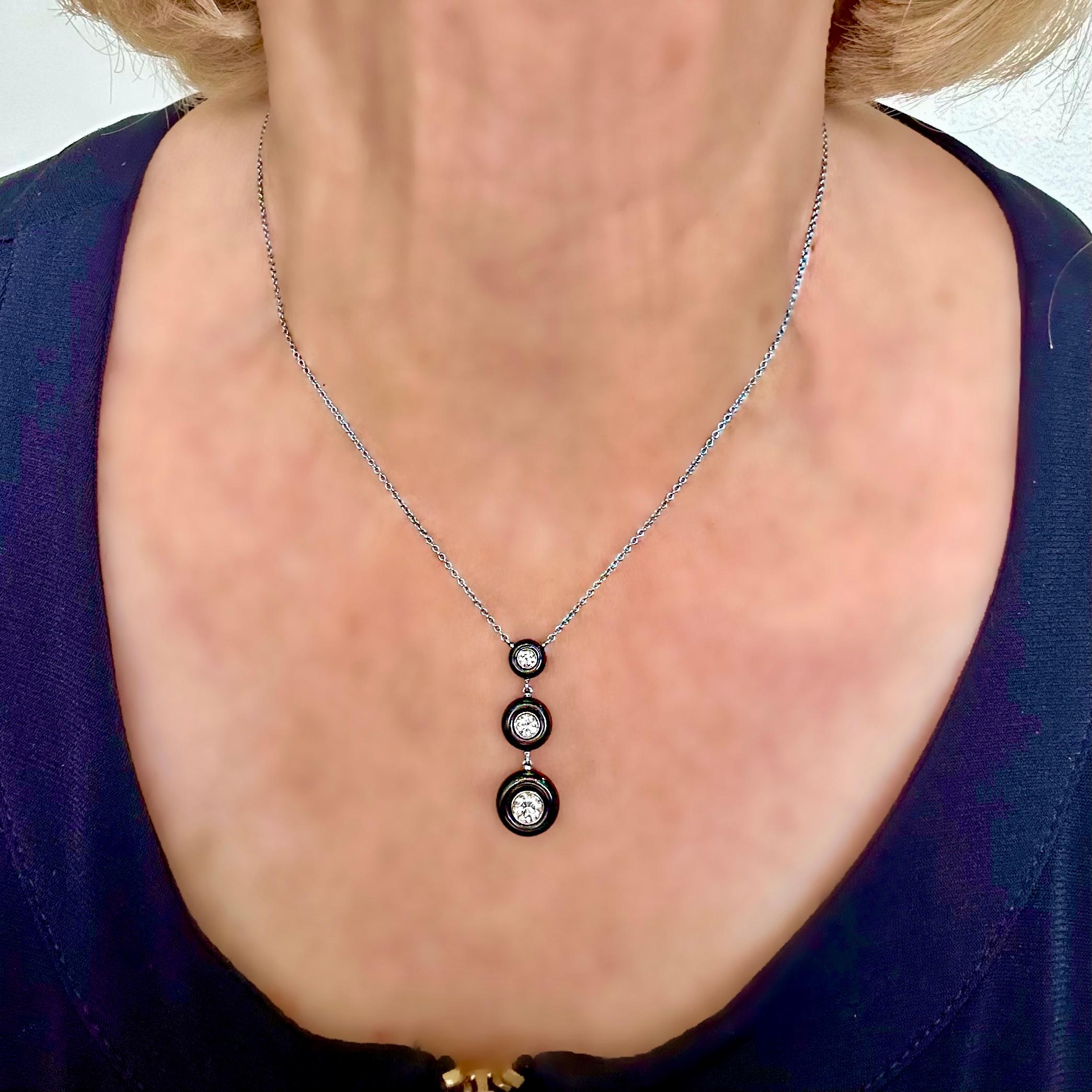 Tiffany & Co. Set di orecchini e ciondoli in platino, diamanti e onice nera in vendita 8