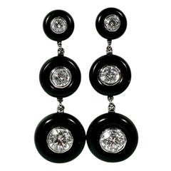 Classic Tiffany & Co. Platinum, Diamond and Black Onyx Earrings and Pendant Set