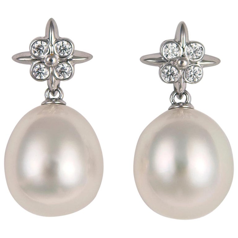 Classic Tiffany and Co. Platinum Pearl and Diamond Earrings at 1stDibs