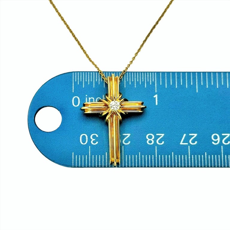 Modern Classic Tiffany & Company 18K Yellow Gold and Diamond Cross on Tiffany  Chain For Sale