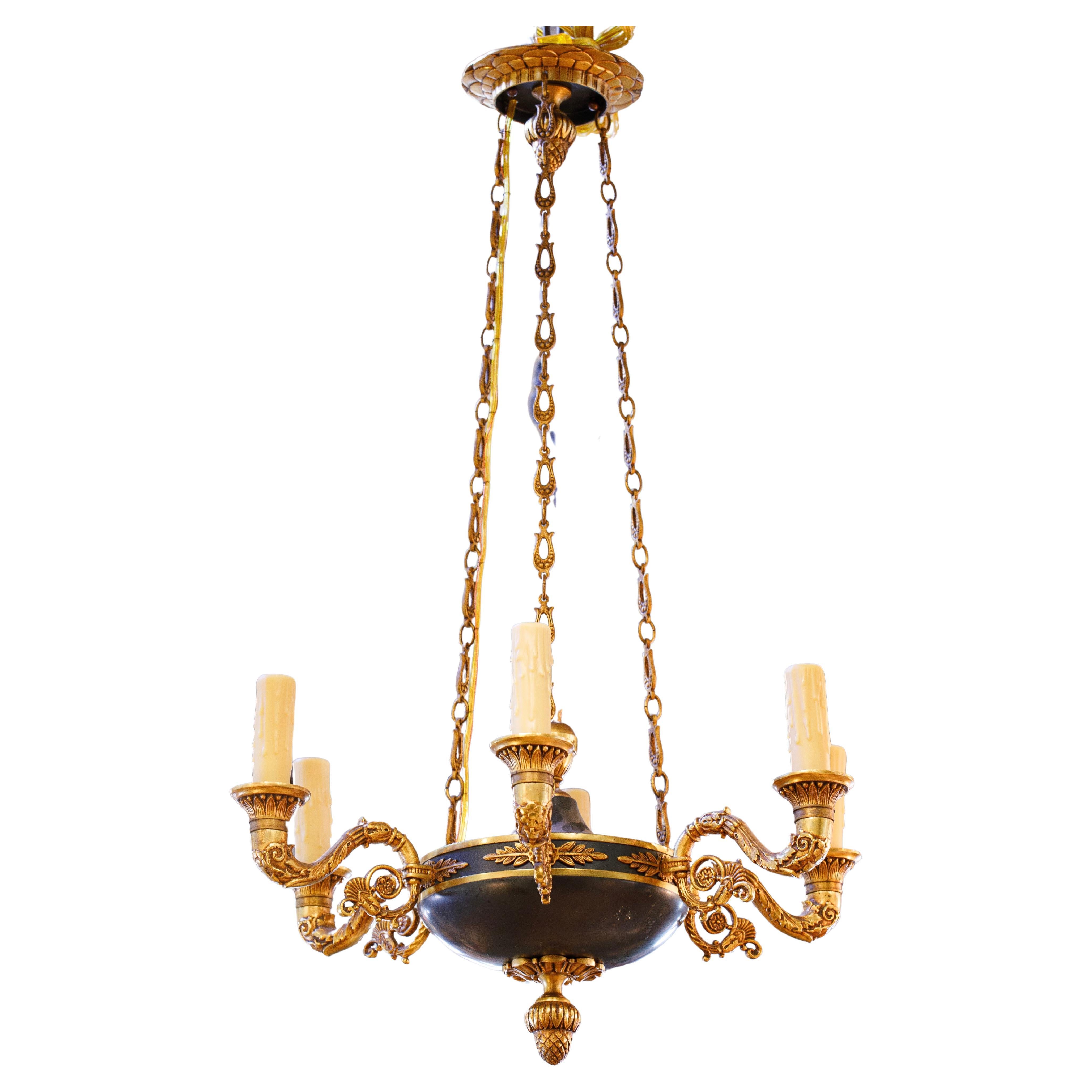 Classic Tole and Gilt Bronze French Empire Chandelier