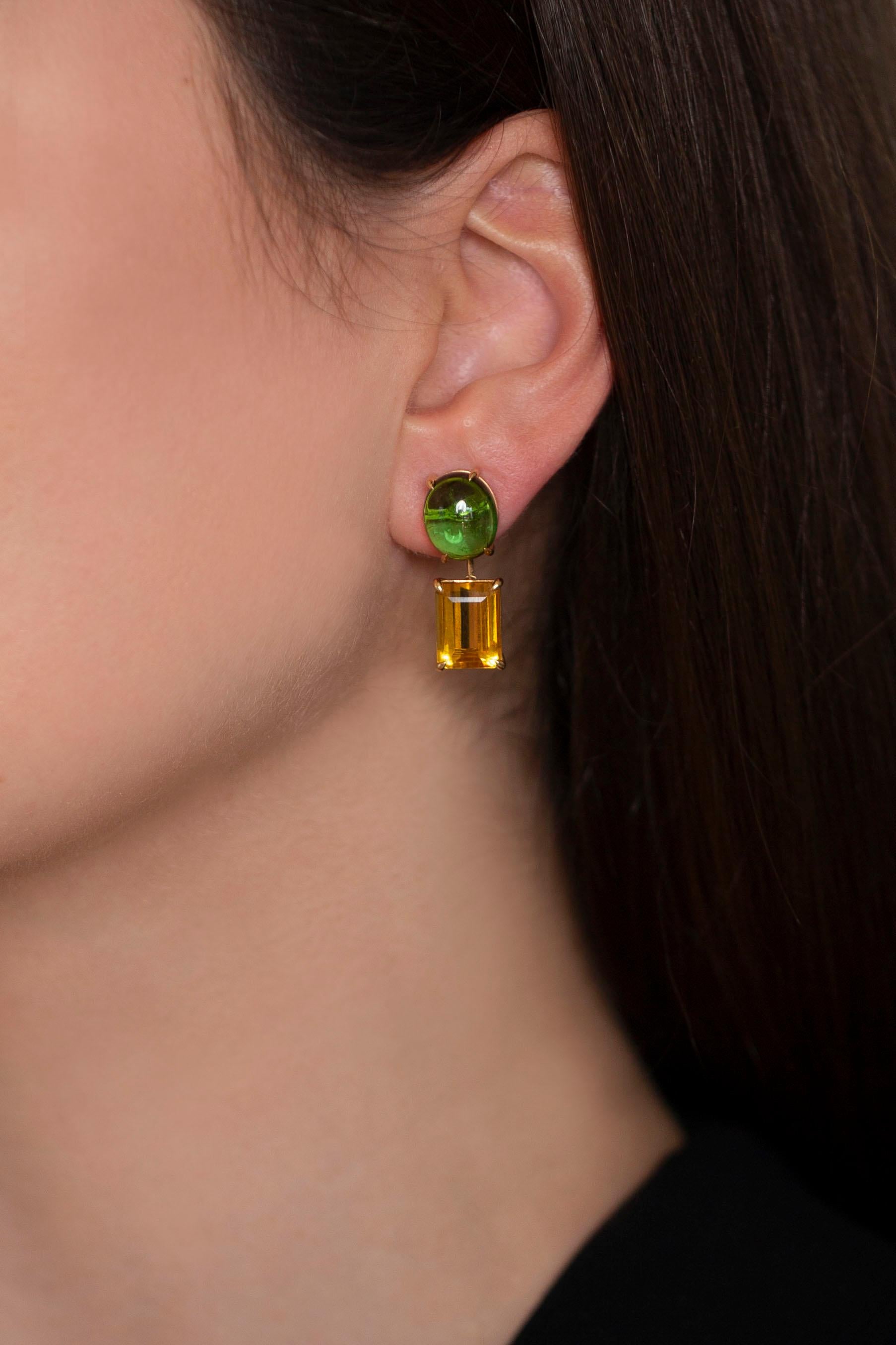 Classic Tourmaline Beryl 18K Yellow Gold Exclusive Earrings For Her In New Condition For Sale In Montreux, CH