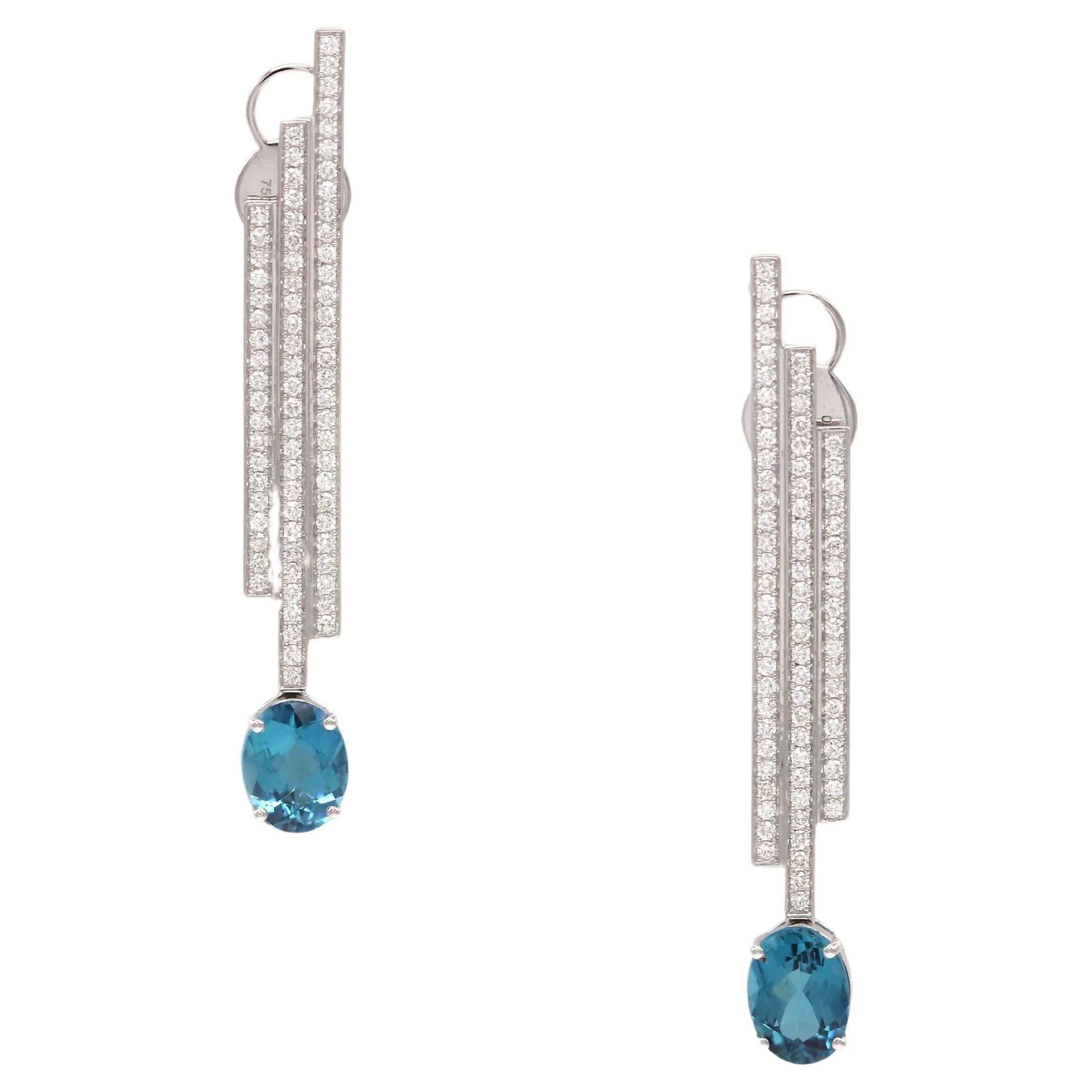 Classic Tourmaline Diamant Or blanc 18K Boucles d'oreilles exclusives pour Elle en vente