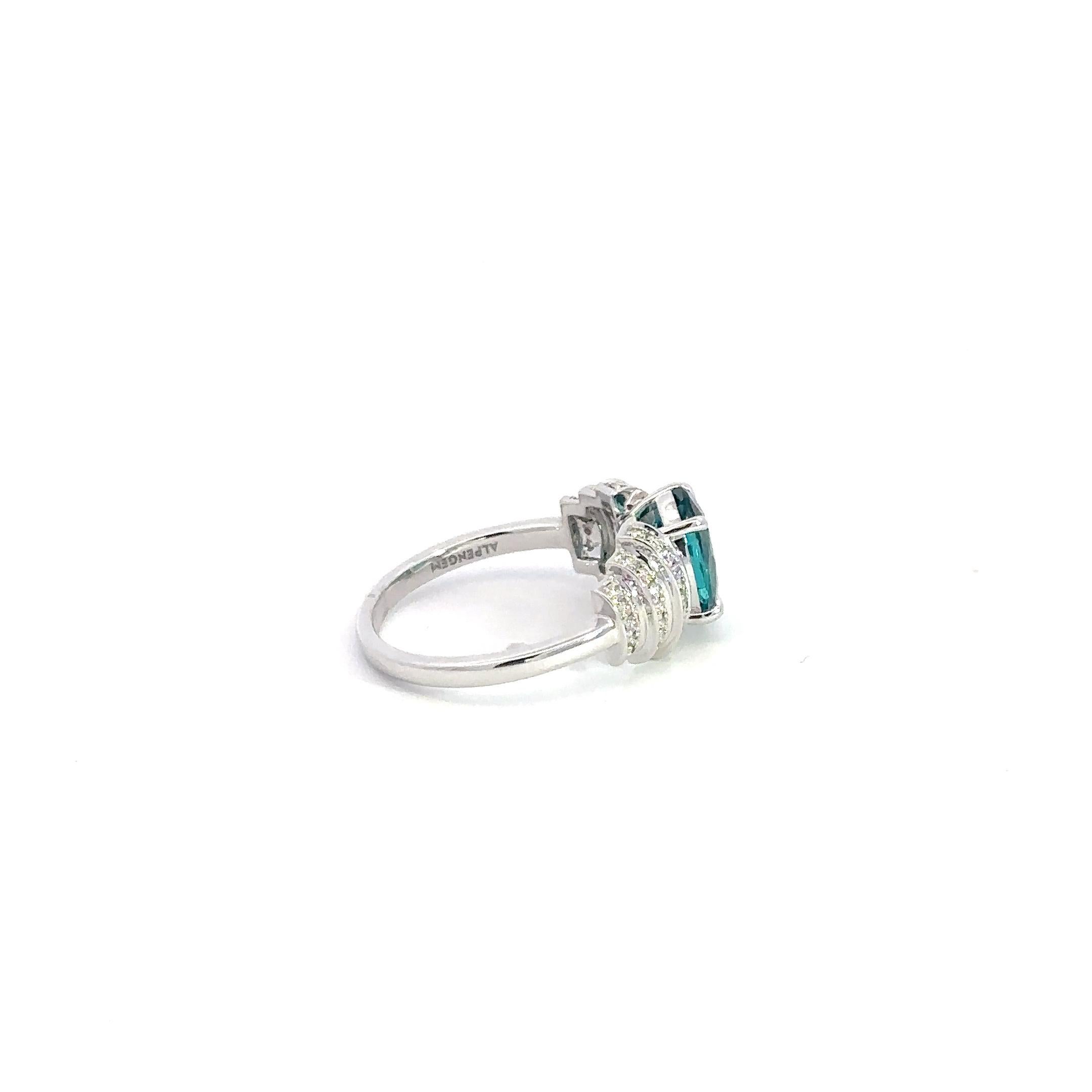 Classic Tourmaline Diamond 18K White Gold Exclusive Ring For Her For Sale 6