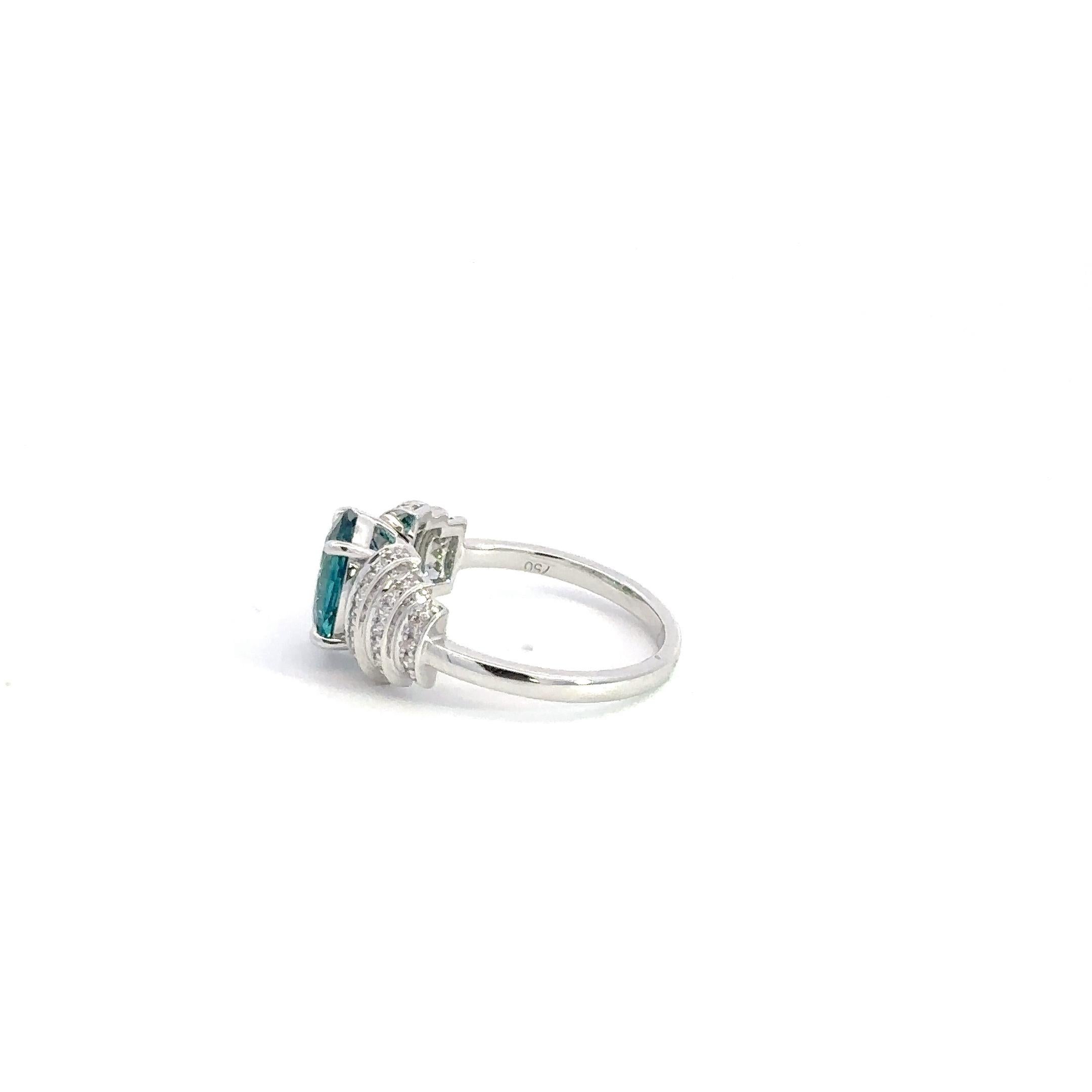 Classic Tourmaline Diamond 18K White Gold Exclusive Ring For Her For Sale 2