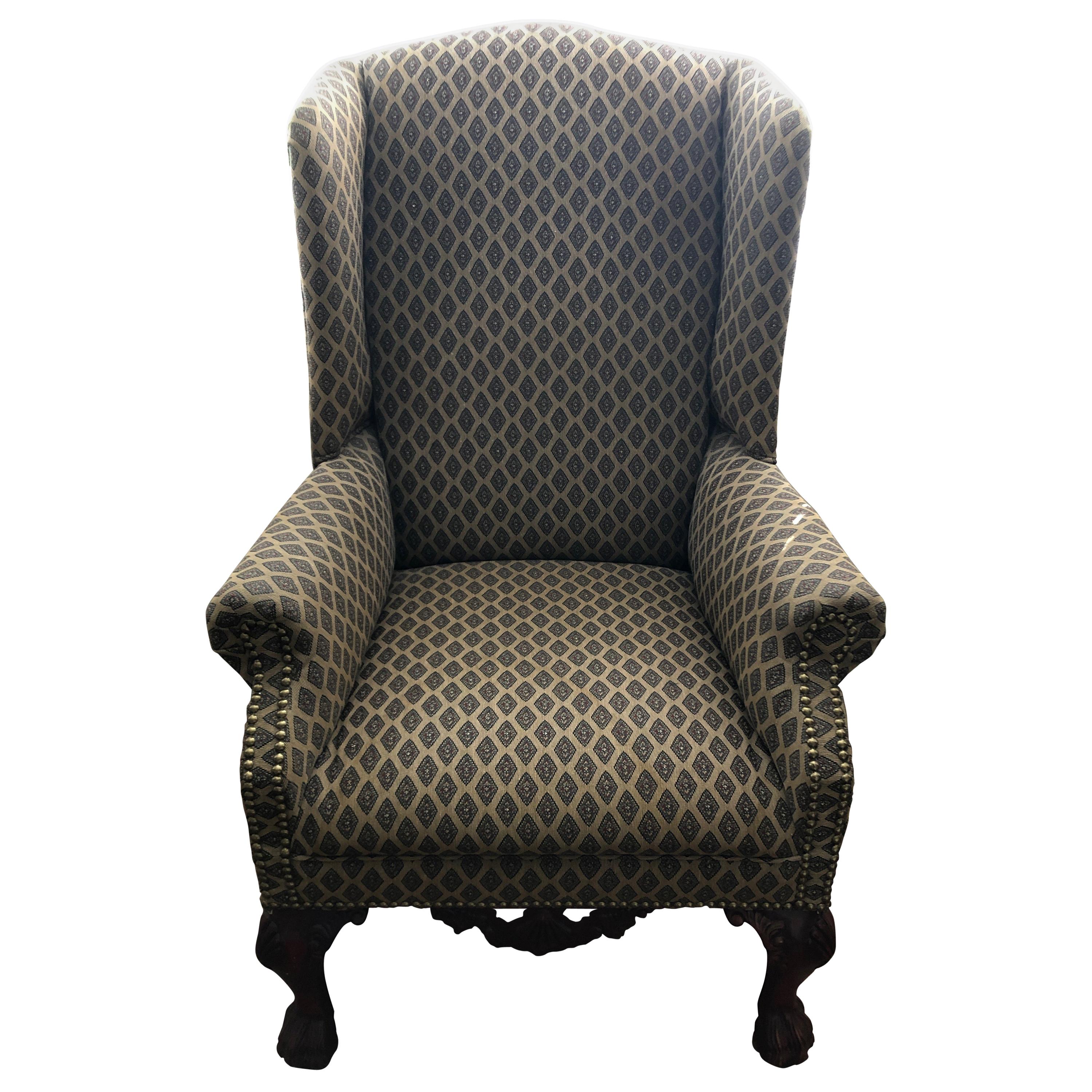 Regal Antique Tufted High Back Tub Chair at 1stdibs