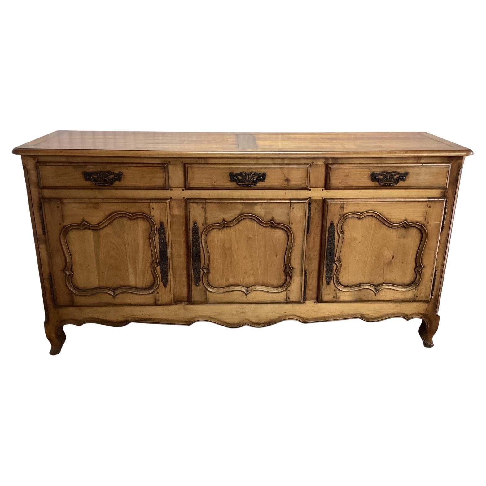 Classic Traditional 1920s Vintage French Louis XV Cherry 3 Door Sideboard For Sale