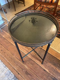 Classic Traditional Black Marble Top Round End Table with Brass Gallery