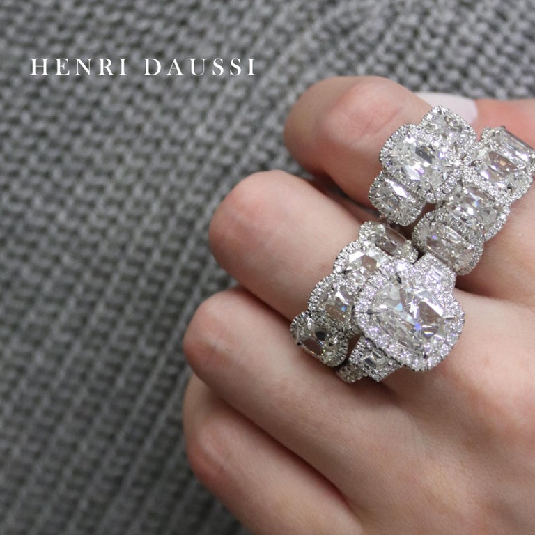 Classic Trilogy Henri Daussi Engagement Ring Features 3 Cushion Cut Diamonds For Sale 1
