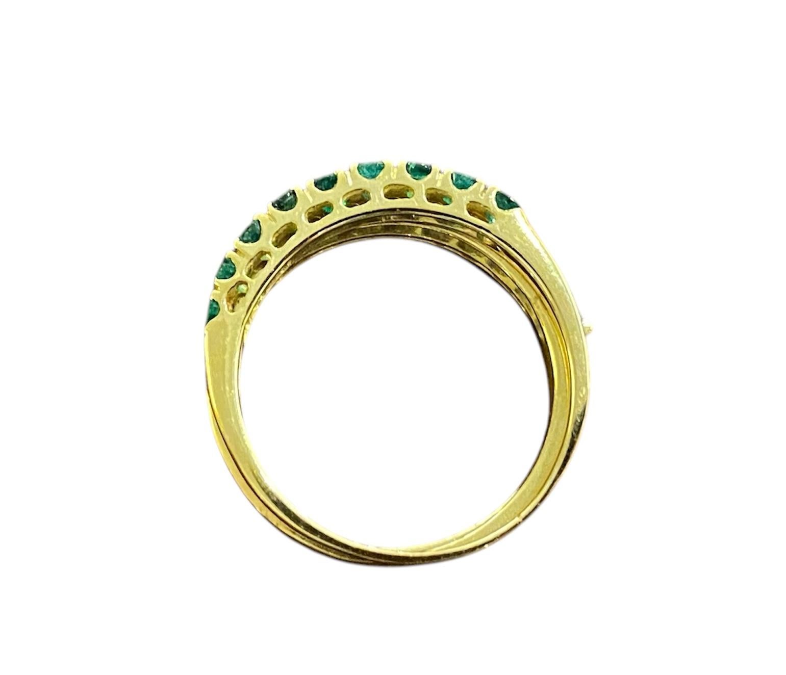 Emerald Cut Classic Triple Gold Ring, Rubies, Emeralds and Sapphires For Sale