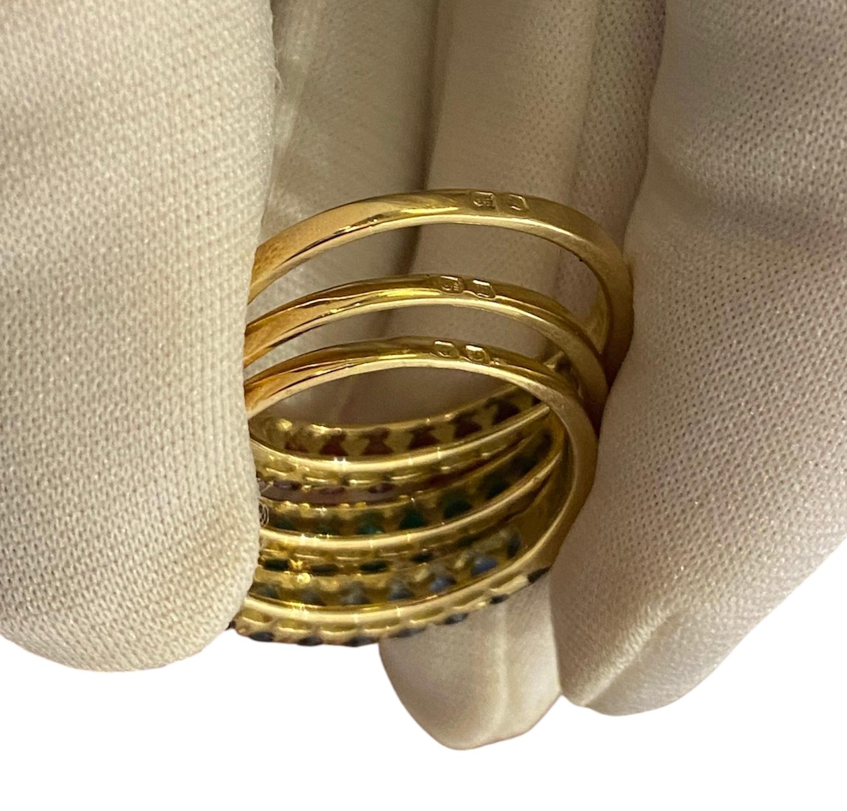 Classic Triple Gold Ring, Rubies, Emeralds and Sapphires For Sale 2