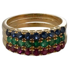 Classic Triple Gold Ring, Rubies, Emeralds and Sapphires