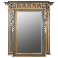 Classic Trumeau Fireplace Mirror with Lion Heads in Green and Gold