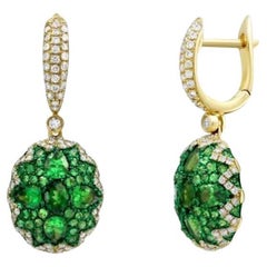 Classic Tsavorite Diamond Yellow Gold Lever-Back Earrings for Her