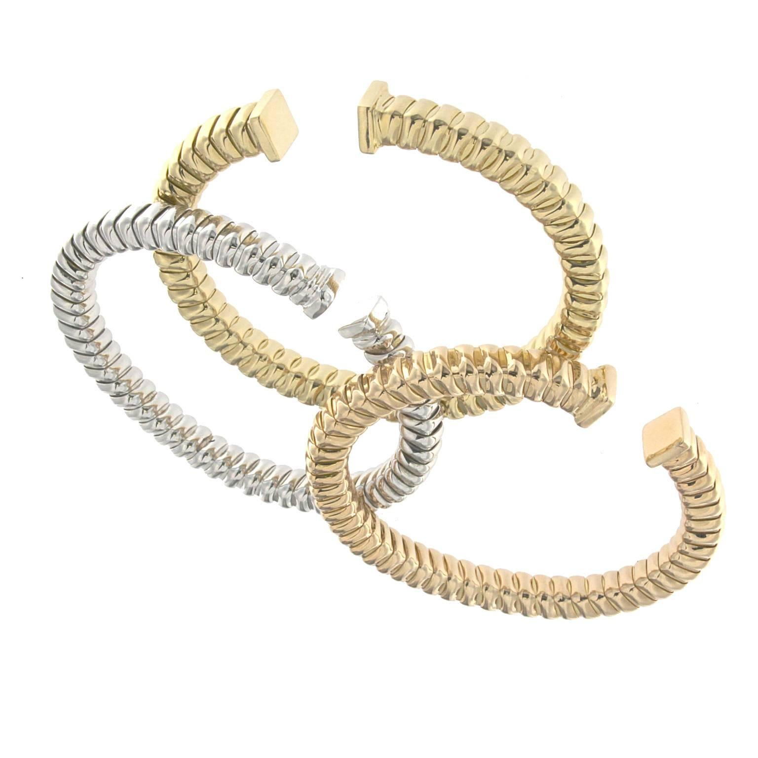 Women's or Men's Classic Tubogas Bracelet in 18 Karat White Gold For Sale