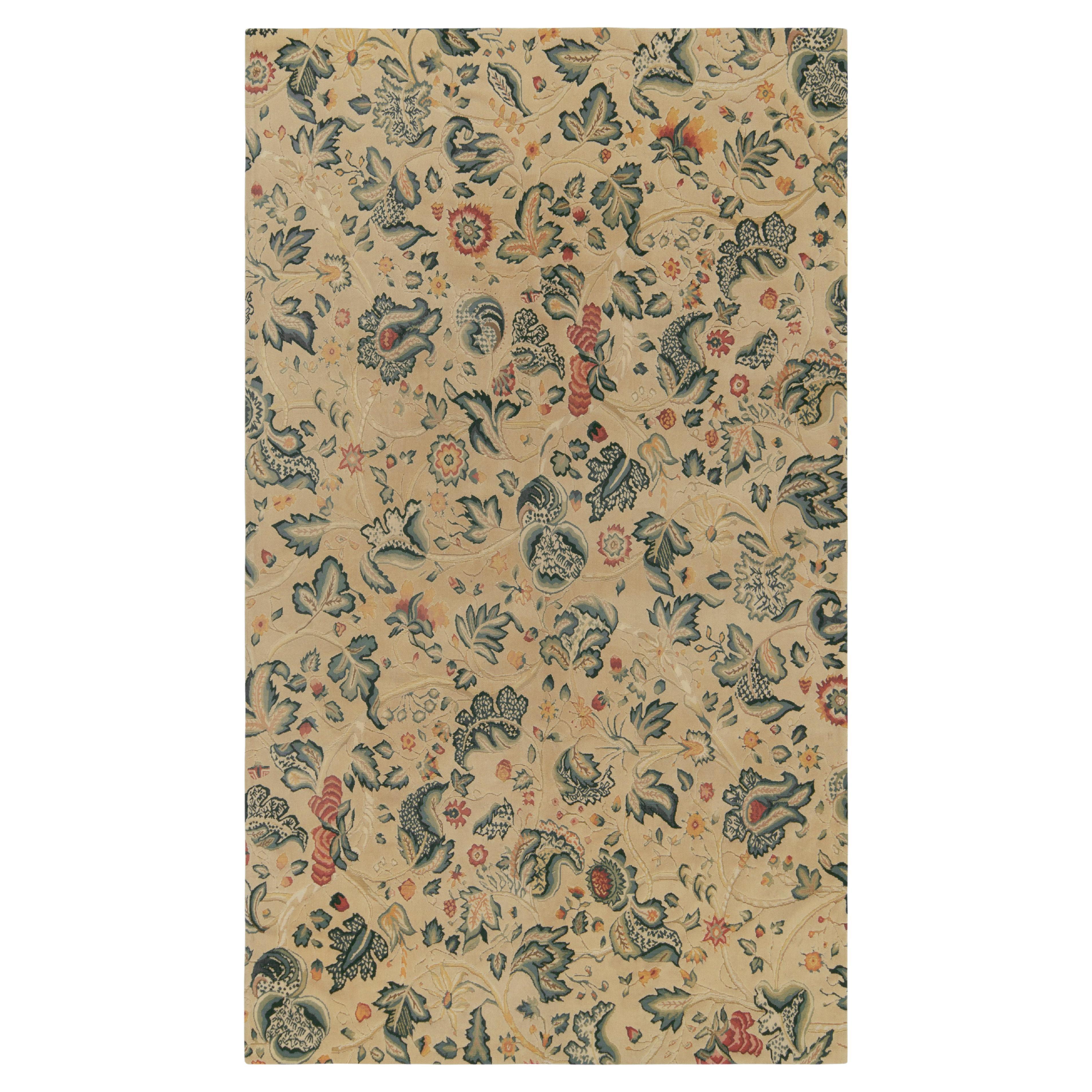Rug & Kilim's Classic Tudor Style Rug in Cream and Green Floral Pattern For Sale