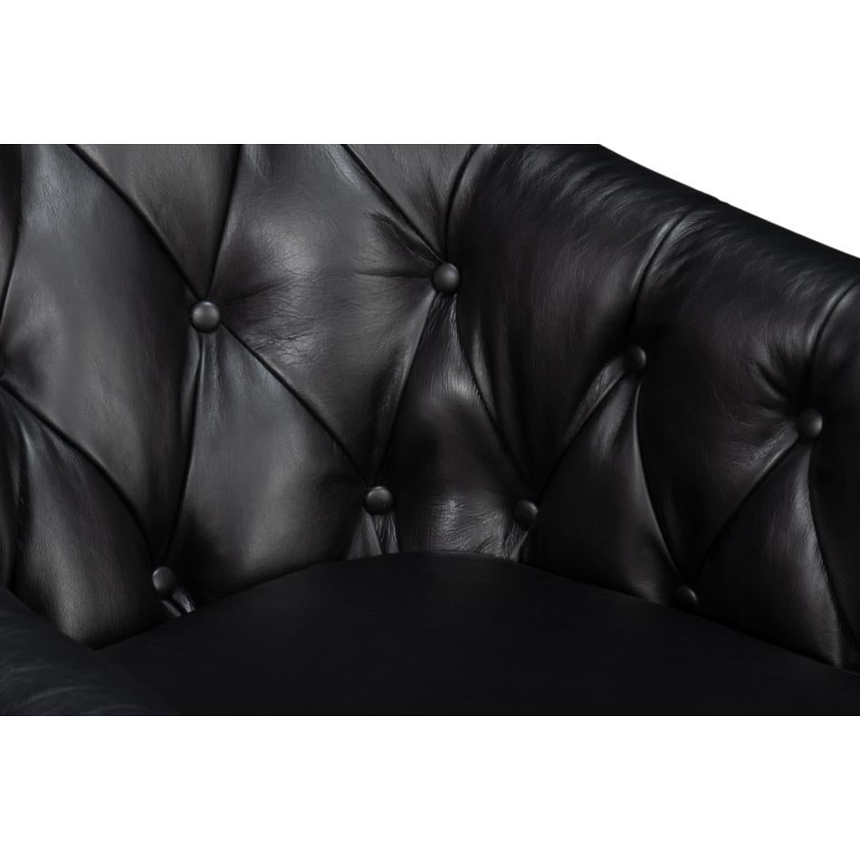 Classic Tufted Black Leather Armchair For Sale 4
