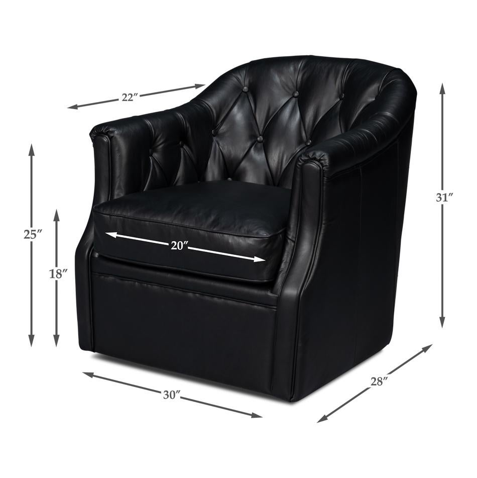 Classic Tufted Black Leather Armchair For Sale 6