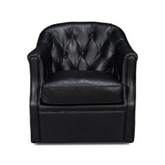 Classic Tufted Black Leather Armchair