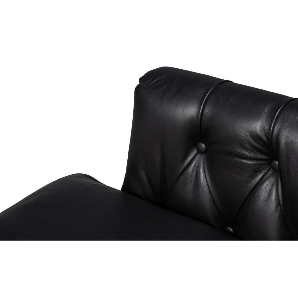 Contemporary Classic Tufted Black Leather Armchair For Sale