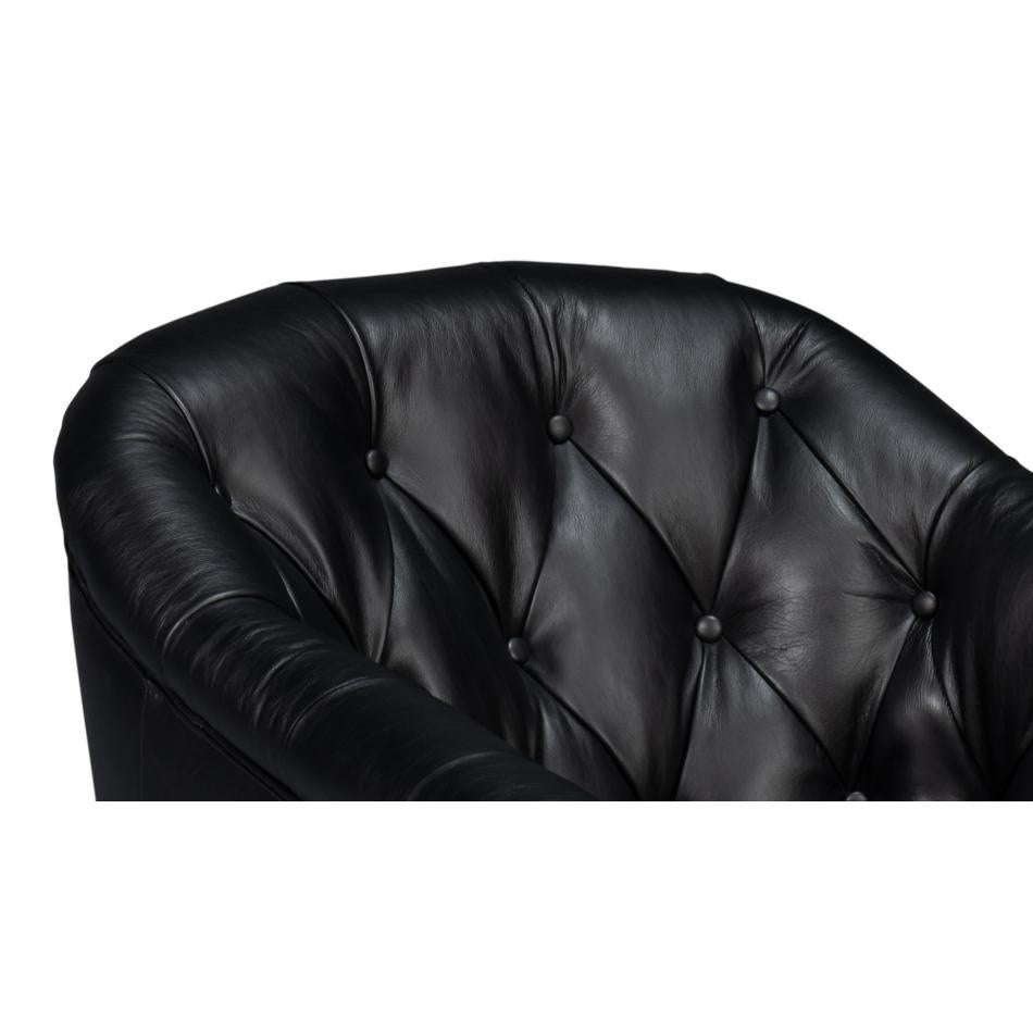 Classic Tufted Black Leather Armchair For Sale 2