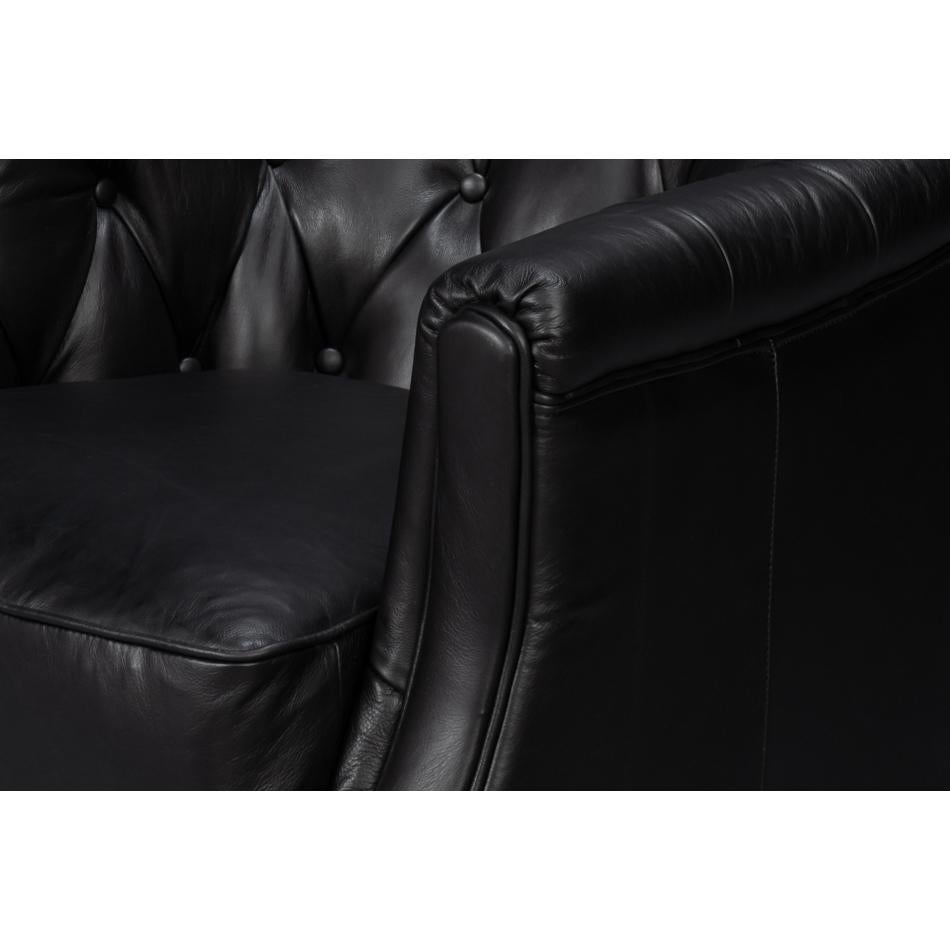 Classic Tufted Black Leather Armchair For Sale 3
