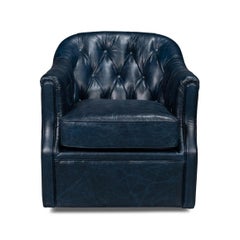 Classic Tufted Blue Leather Armchair