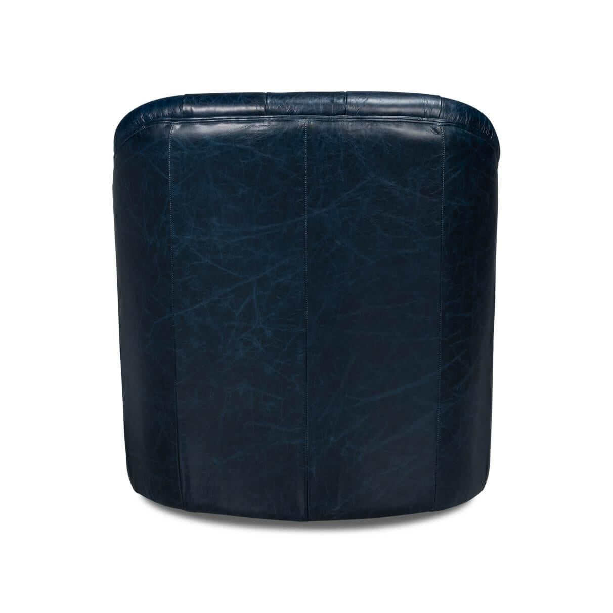 Asian Classic Tufted Blue Leather Armchair For Sale