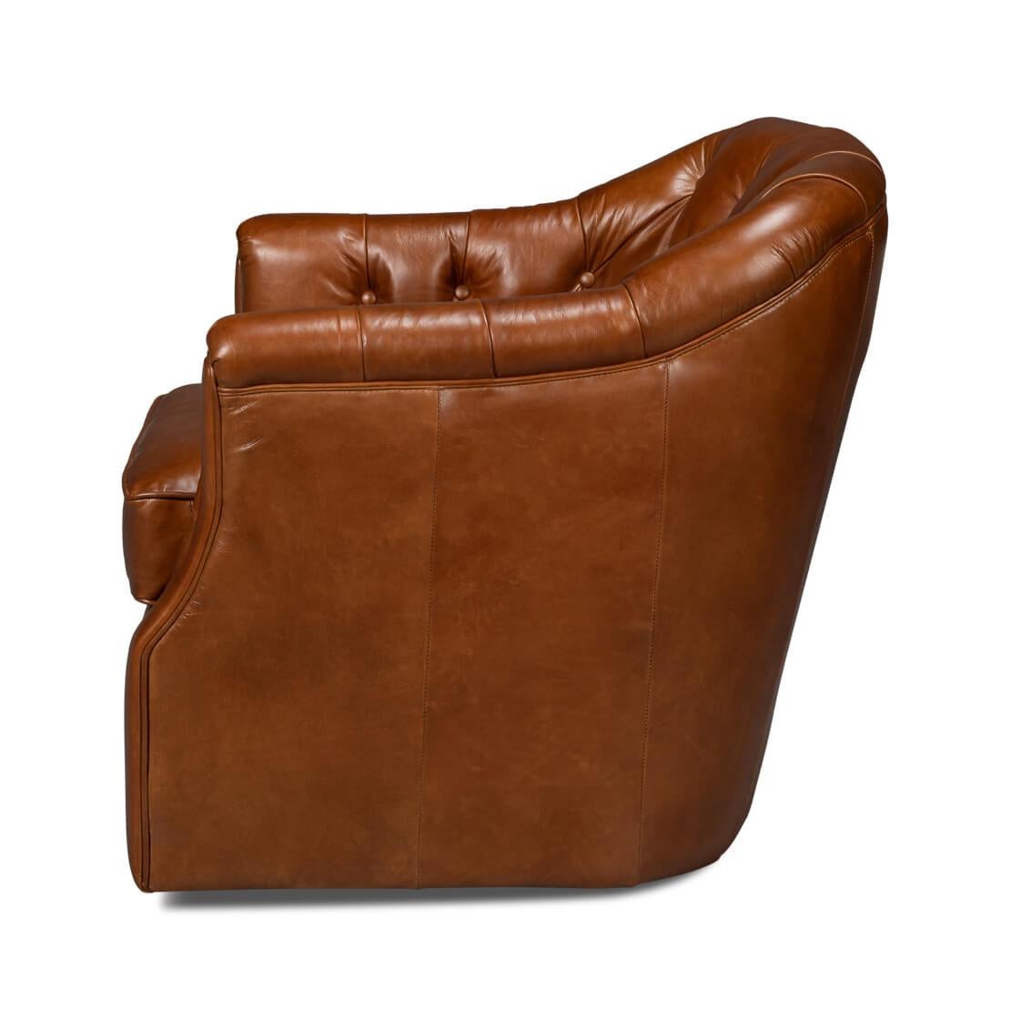 American Classical Classic Tufted Brown Leather Armchair For Sale