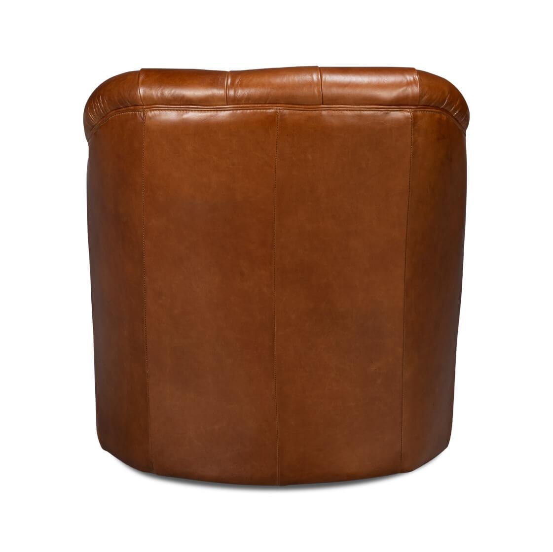 Asian Classic Tufted Brown Leather Armchair For Sale