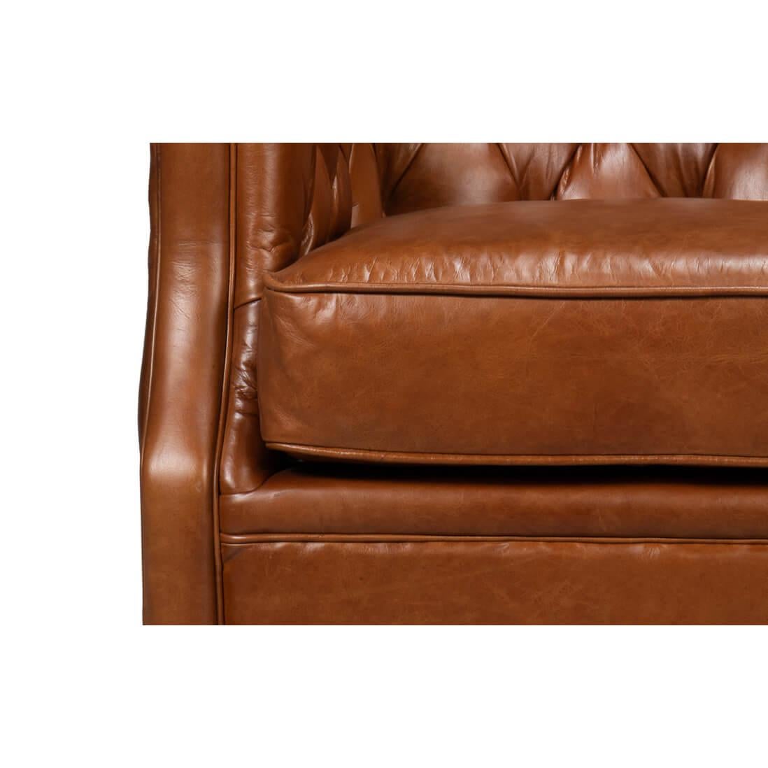 Contemporary Classic Tufted Brown Leather Armchair For Sale