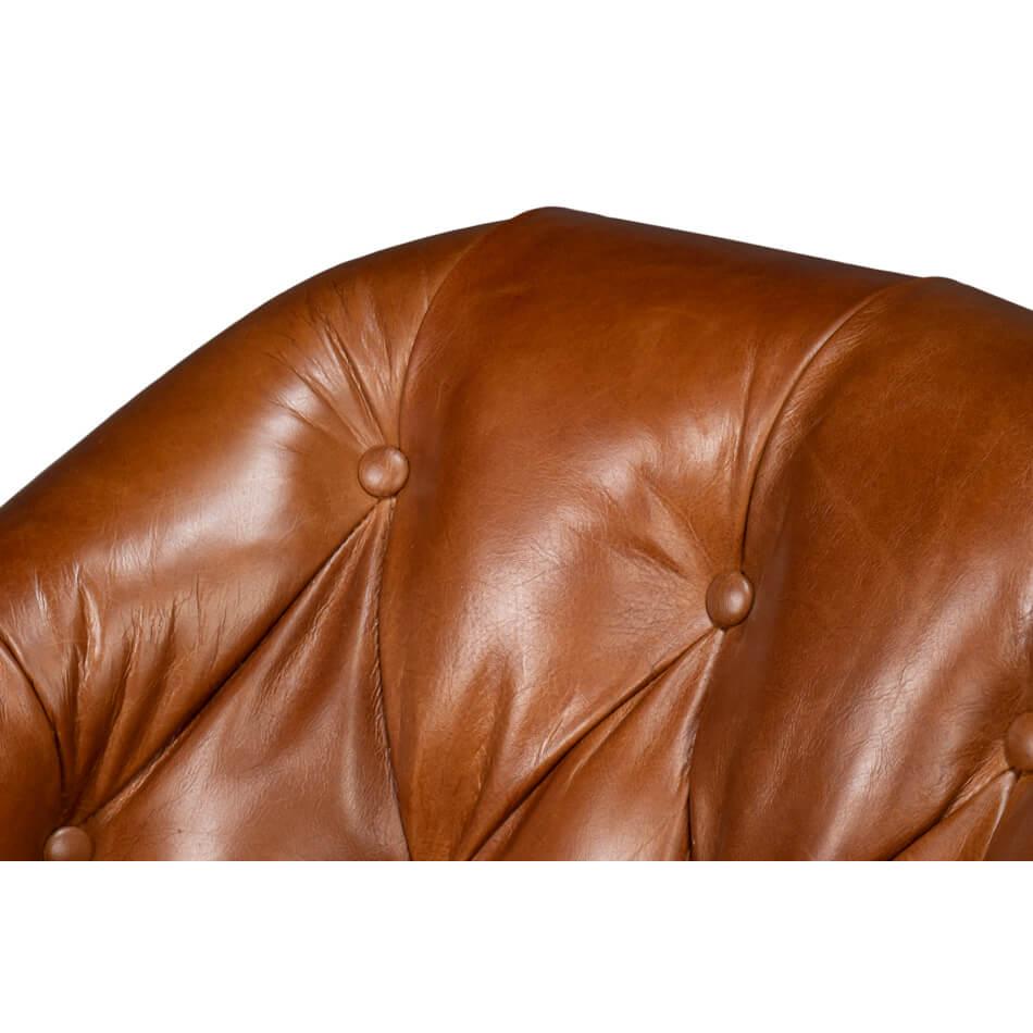 Classic Tufted Brown Leather Armchair For Sale 1