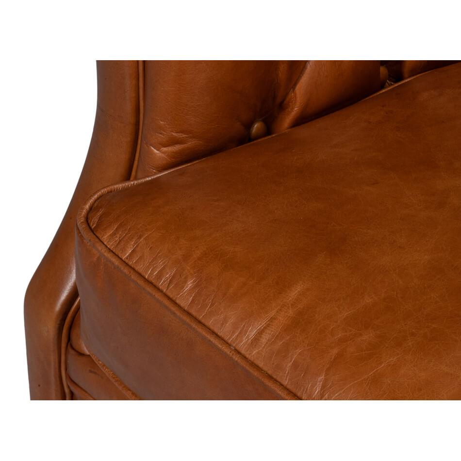 Classic Tufted Brown Leather Armchair For Sale 2