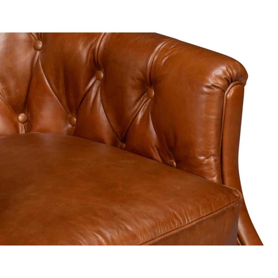 Classic Tufted Brown Leather Armchair For Sale 3