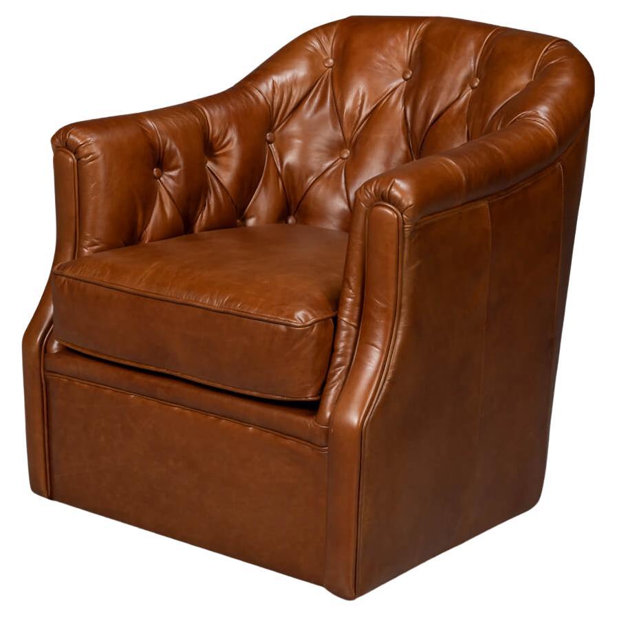 Classic Tufted Brown Leather Armchair For Sale