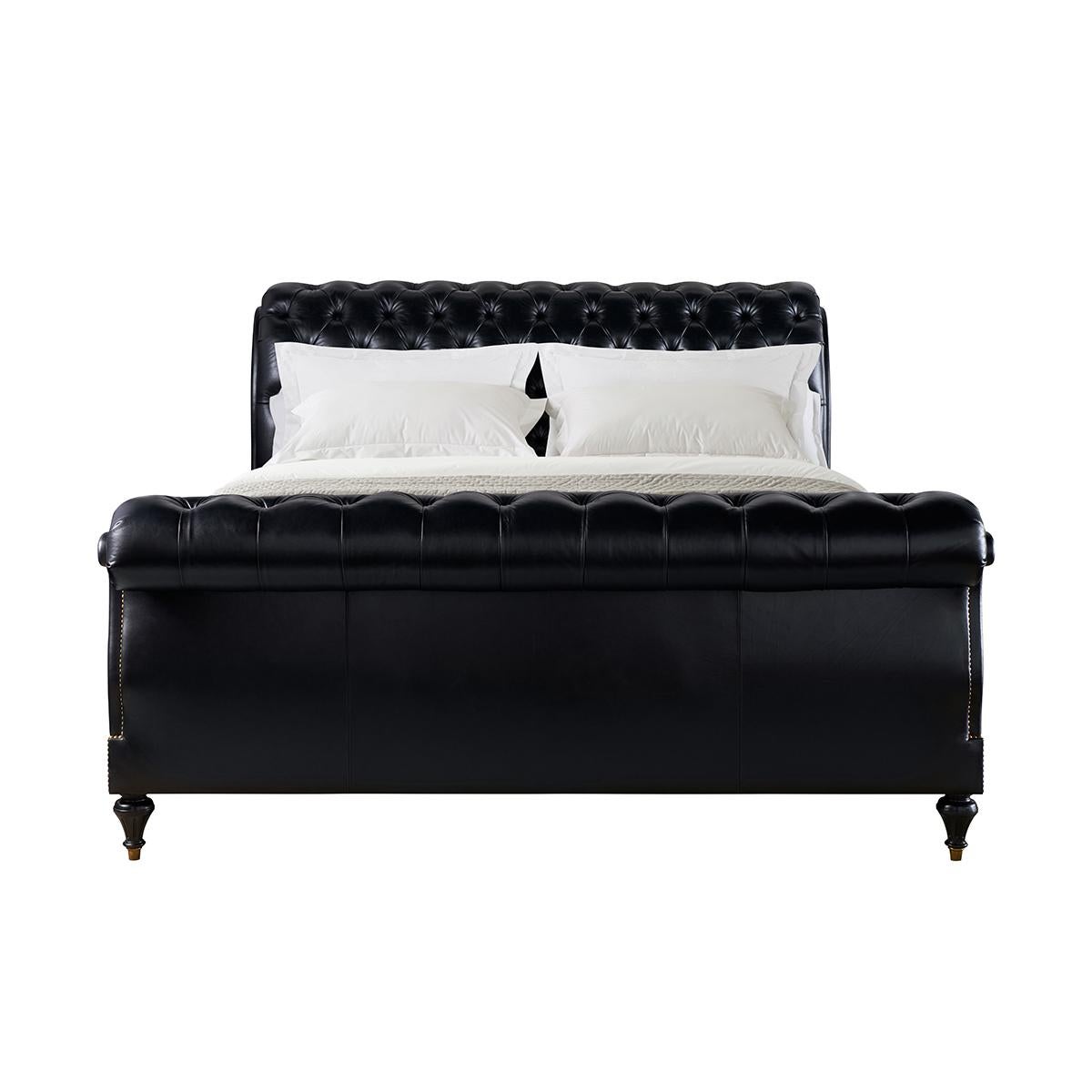 Classic Tufted Leather King Bed In New Condition For Sale In Westwood, NJ