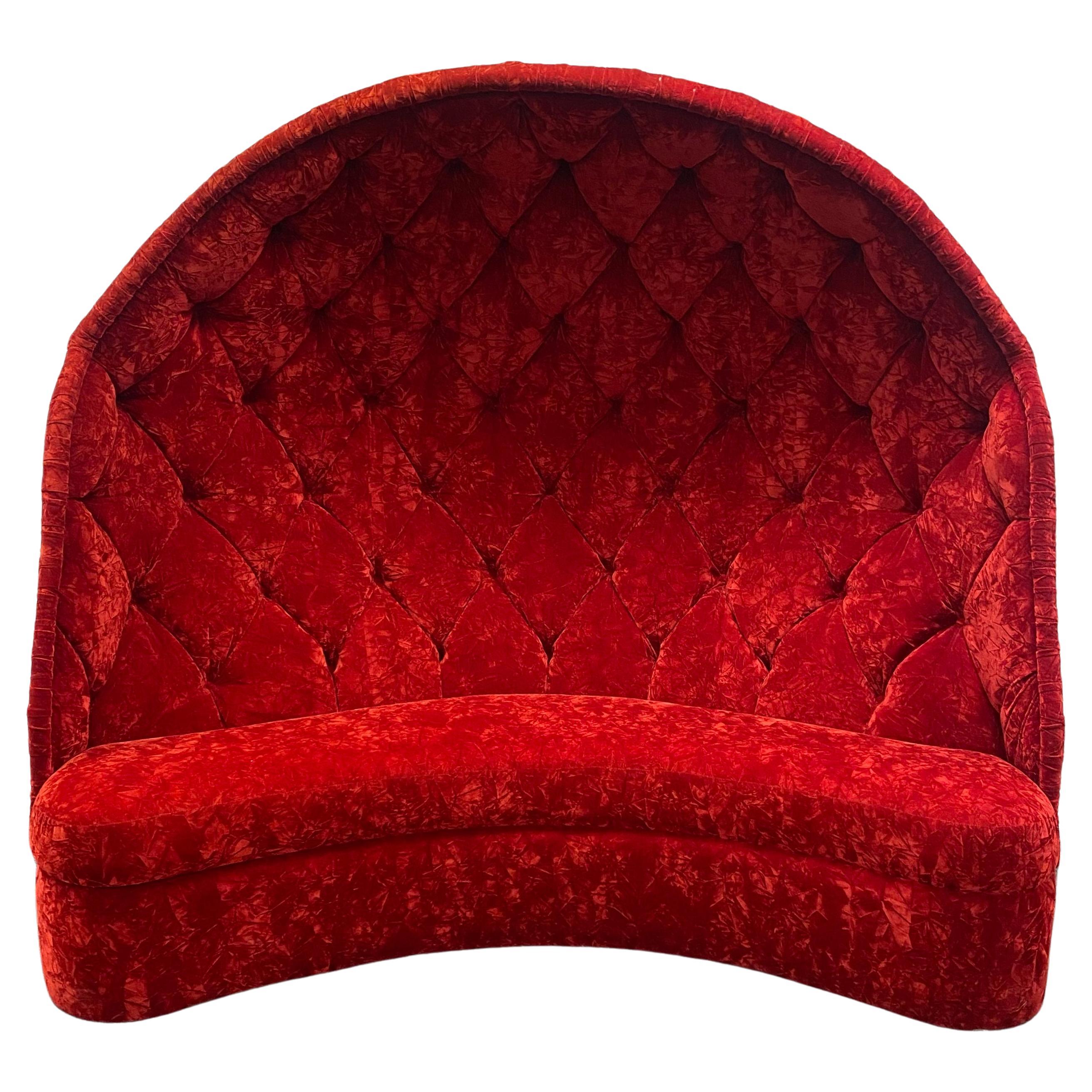 Classic Tufted Red Velvet Hooded Curved Sofa at 1stDibs