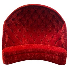Vintage Classic Tufted Red Velvet Hooded Curved Sofa