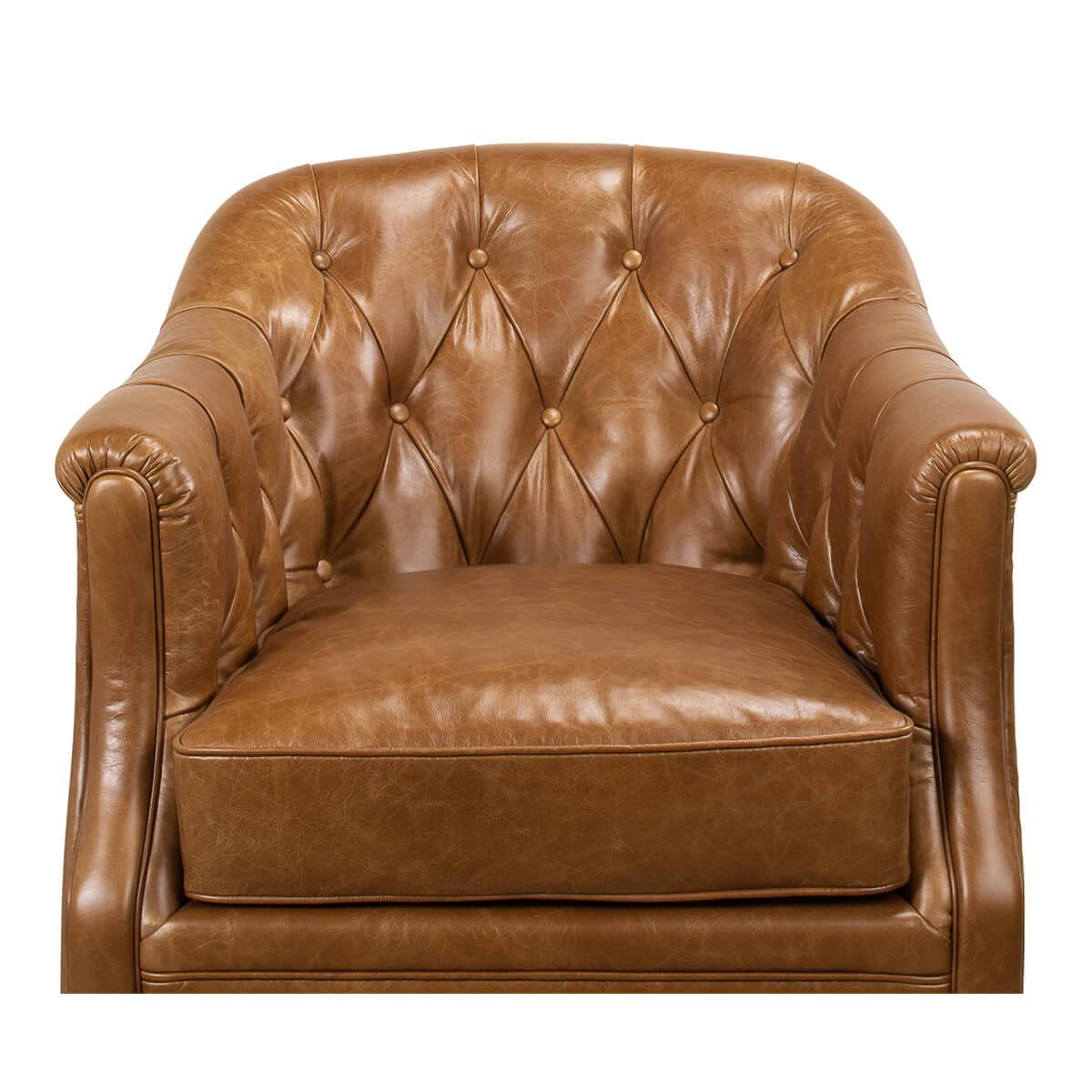 Leather Classic Tufted Tub Back Armchair For Sale