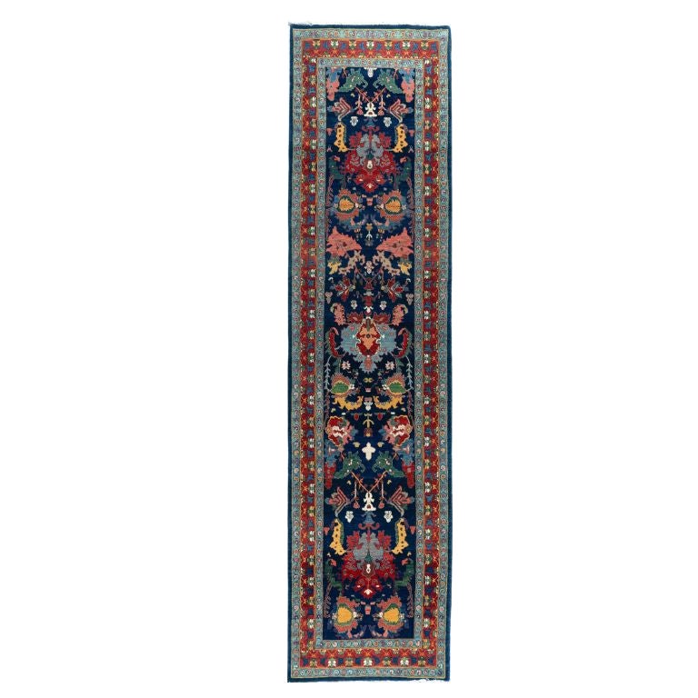 Classic Turkish Hand-Knotted Bijar Wool Runner Rug 3x10 Navy For Sale