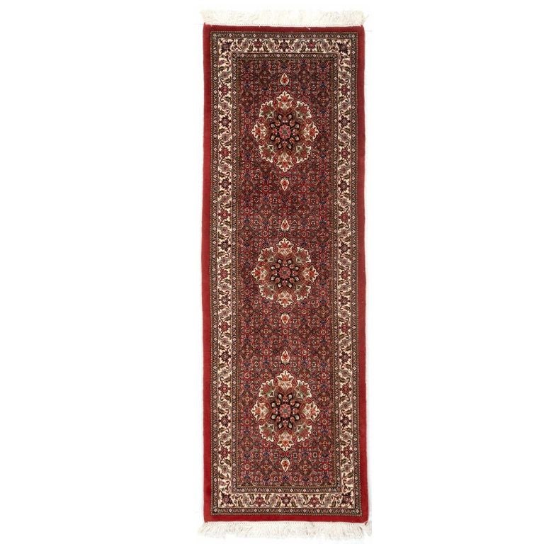 Classic Turkish Hand-Knotted Bijar Wool Silk Runner Rug 2x7 For Sale