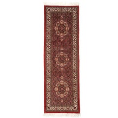 Classic Turkish Hand-Knotted Bijar Wool Silk Runner Rug 2x7