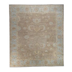 Classic Turkish Hand-Knotted Oushak Wool Area Rug 8x9 Brown