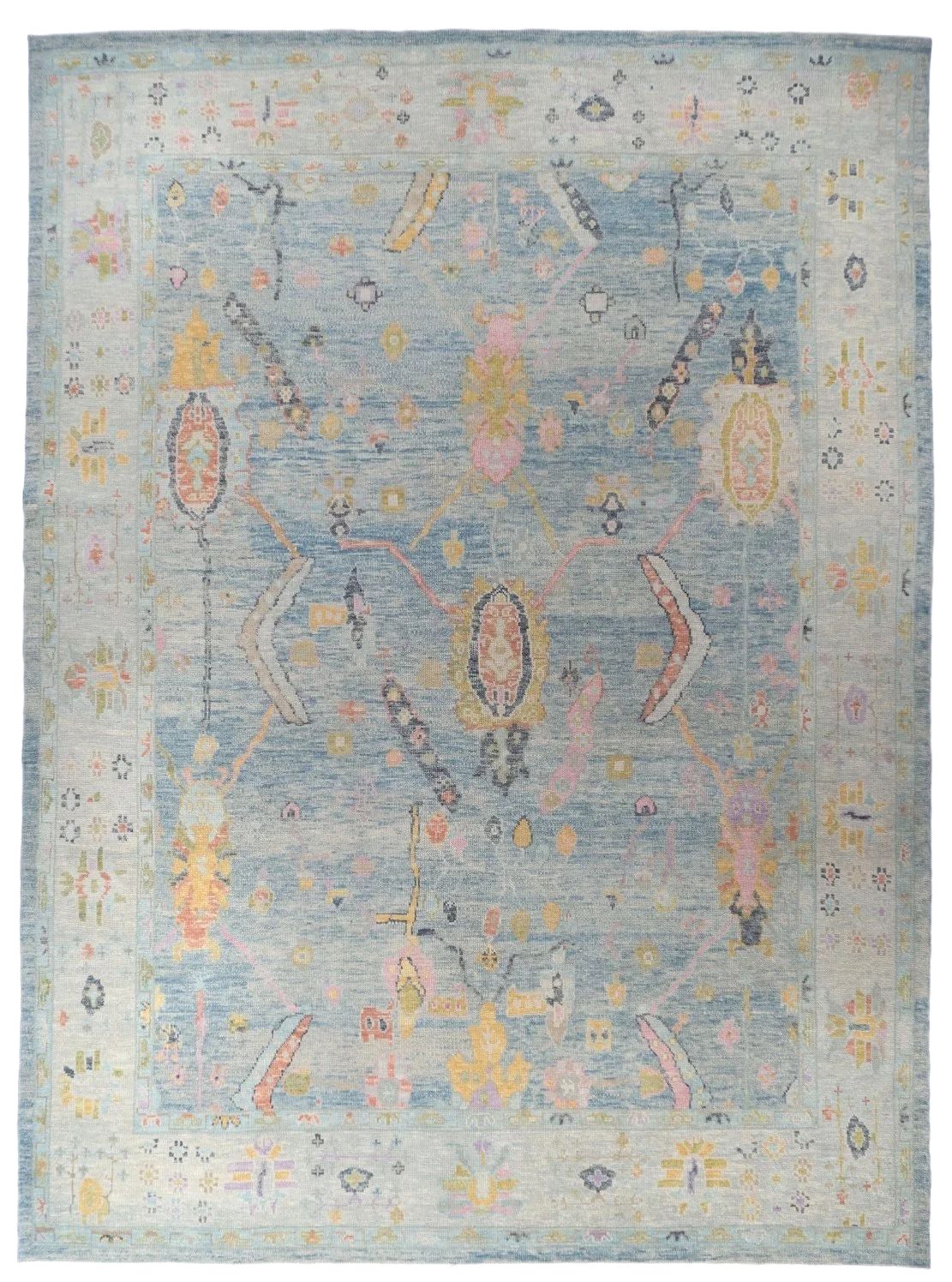 Classic Turkish Hand-Knotted Oushak Wool Area Rug 9x12 Blue