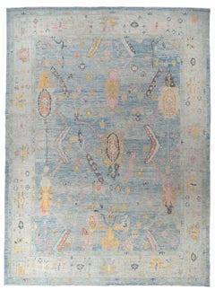 Classic Turkish Hand-Knotted Oushak Wool Area Rug 9x12 Blue