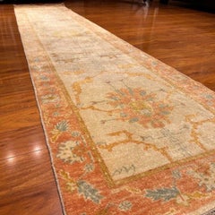 Classic Turkish Hand-Knotted Oushak Wool Long Runner Rug 3x13