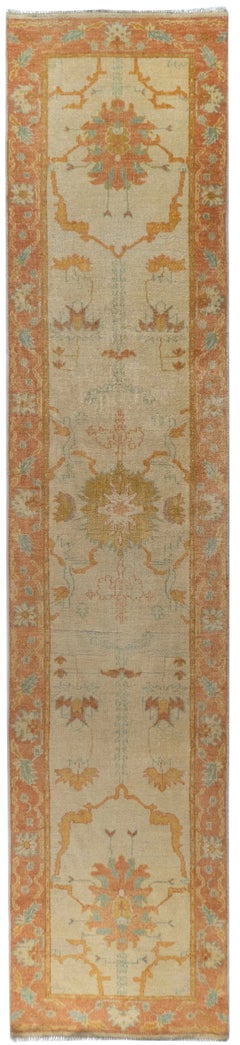 Classic Turkish Hand-Knotted Oushak Wool Long Runner Rug 3x13