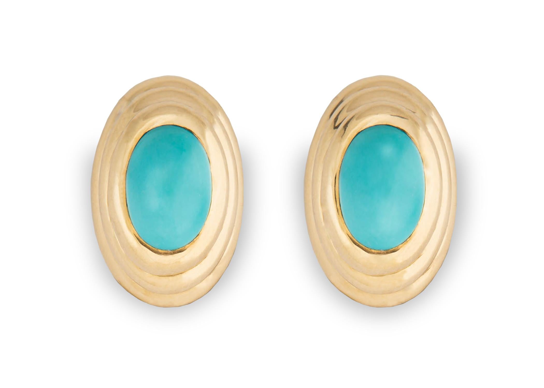 Contemporary Classic Turquoise and Gold Earrings For Sale