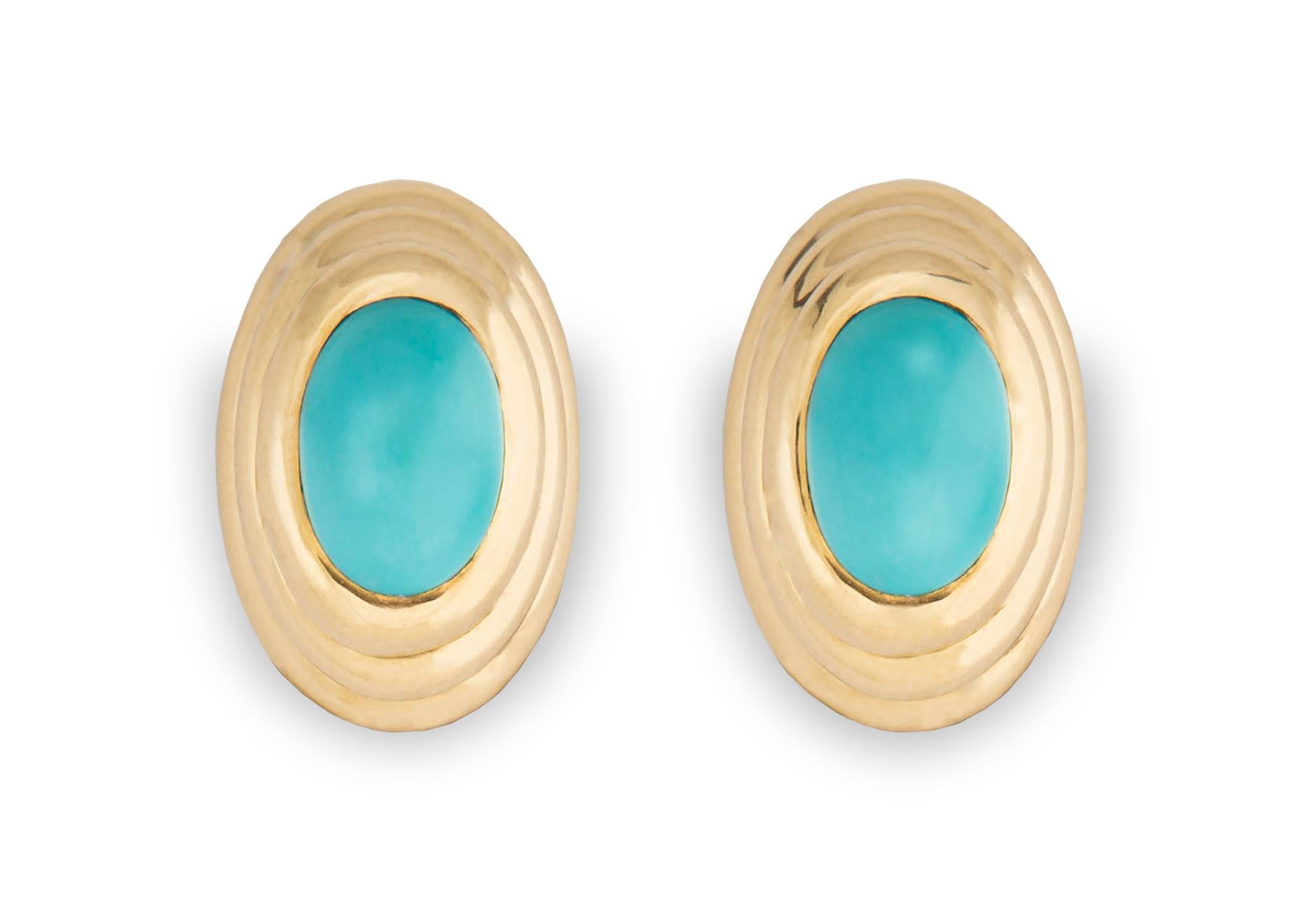 Contemporary Classic Turquoise and Gold Earrings For Sale